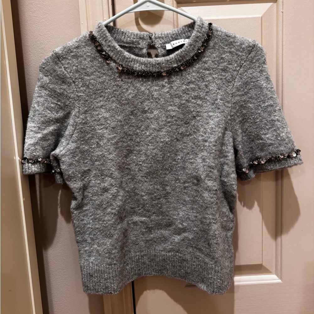 Endless Rose Gray Beaded Trim Blouse